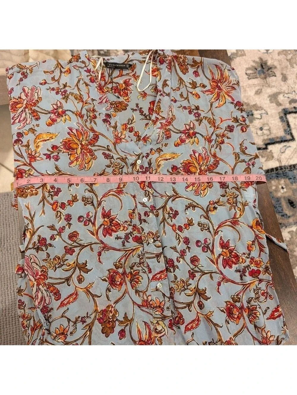 Zara Floral Blouse Kimono Sleeves Light Blue Medium - Picture 6 of 7